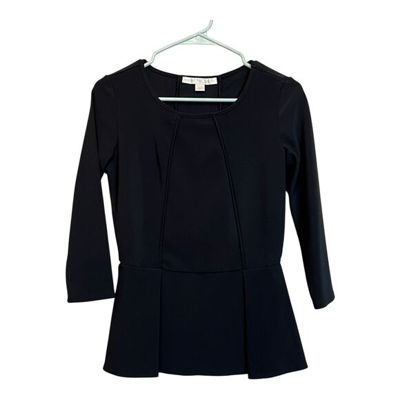 Boston Proper Black Nylon Spandex Top XS Peplum Scuba minimalist - Picture 1 of 4